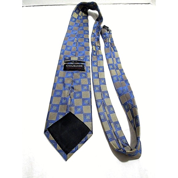 Courage  Multi Color Geometric Silk Classic Wide Necktie Tie Gold/Blue/Green - Picture 2 of 5